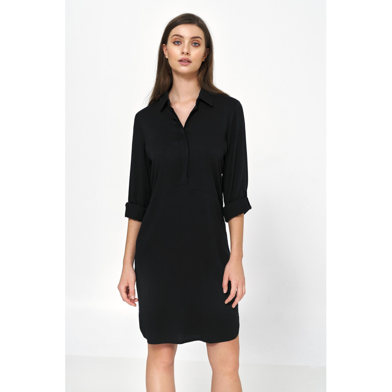 Robe oversize noire à manches retroussées 