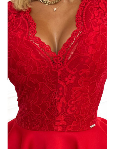 Robe décolleté dentelle et mousse - ROUGE -  368-3 