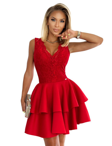 Robe décolleté dentelle et mousse - ROUGE -  368-3 