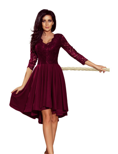 NICOLLE - robe dos plus long avec encolure dentelle - PRUNE 