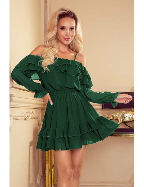 Robe mousseline épaules nues - VERT BOUTEILLE 