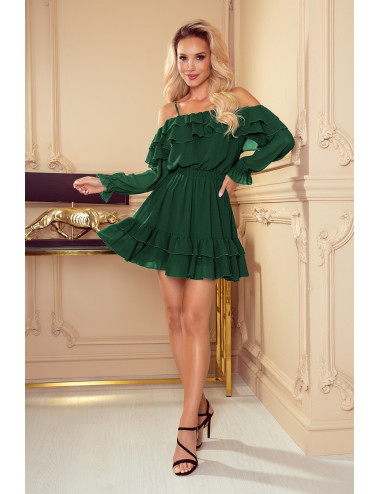 Robe mousseline épaules nues - VERT BOUTEILLE 