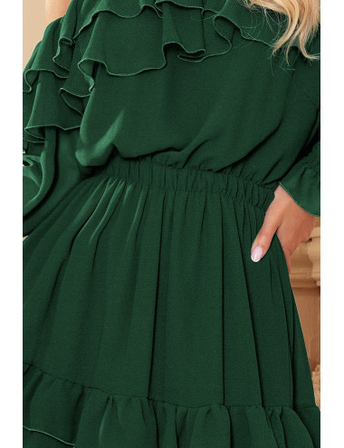 Robe mousseline épaules nues - VERT BOUTEILLE 