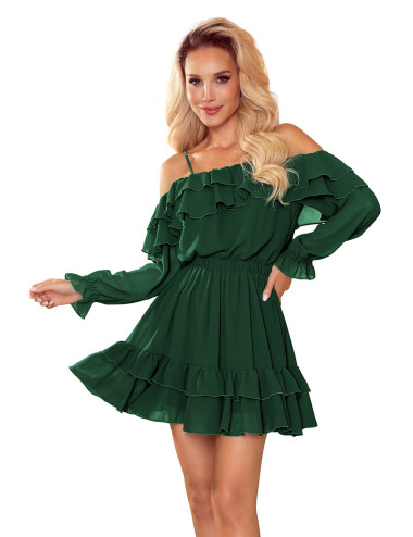 Robe mousseline épaules nues - VERT BOUTEILLE 