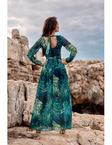 Robe longue à motifs avec un noeud au dos 