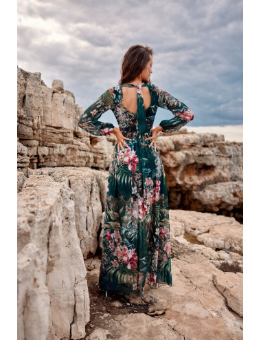 Robe longue à motifs avec un noeud au dos 