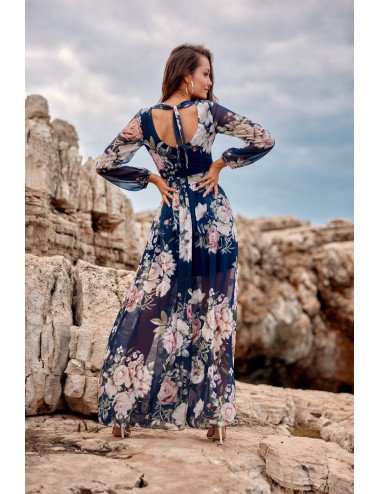 Robe longue à motifs avec un noeud au dos 