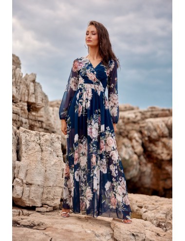 Robe longue à motifs avec un noeud au dos 