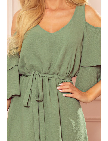 MARINA Robe aérienne avec un décolleté - Couleur OLIVE 