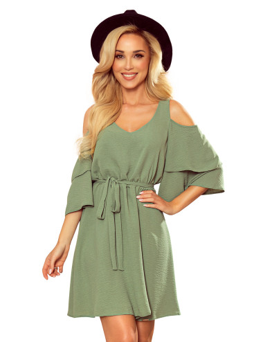 MARINA Robe aérienne avec un décolleté - Couleur OLIVE 