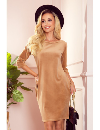 Robe en velours avec poches - BEIGE 