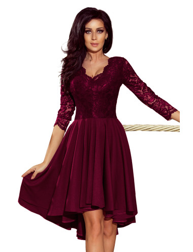 NICOLLE - robe dos plus long avec encolure dentelle - PRUNE 