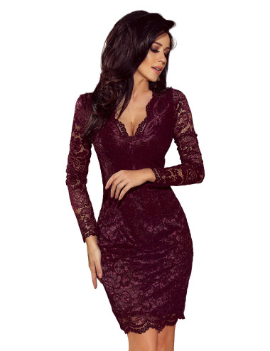 Robe en dentelle à manches longues et COLLIER - PRUNE FONCÉ 