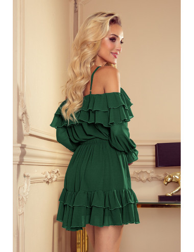 Robe mousseline épaules nues - VERT BOUTEILLE 