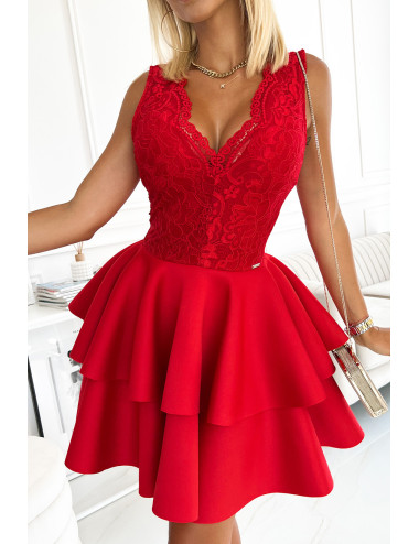 Robe décolleté dentelle et mousse - ROUGE -  368-3 