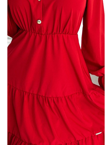 Robe avec un décolleté et des boutons dorés - ROUGE 