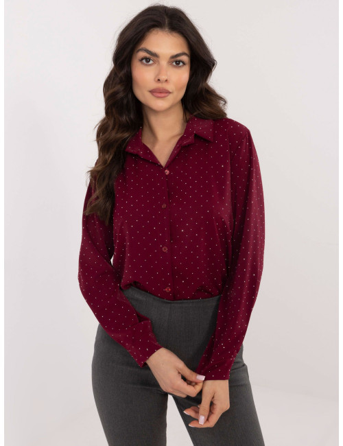 Chemise habillée bordeaux avec strass