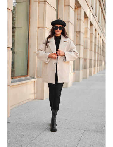 Camila -  long sheepskin jacket with pockets BEJ 