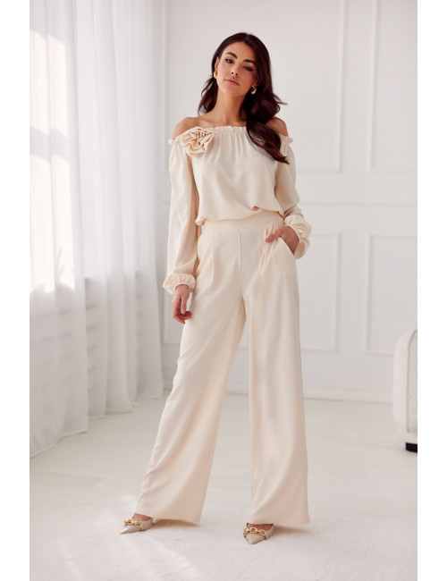 Alaya - long trousers with high waist and pockets BEJ 