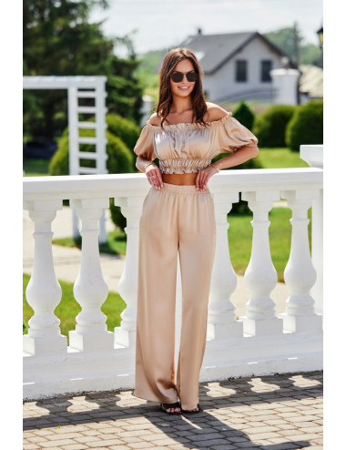 Tarifa - satin trousers with elastic waistband BEZ 