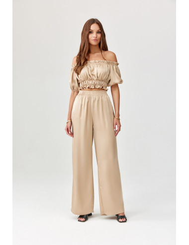 Tarifa - satin trousers with elastic waistband BEZ 