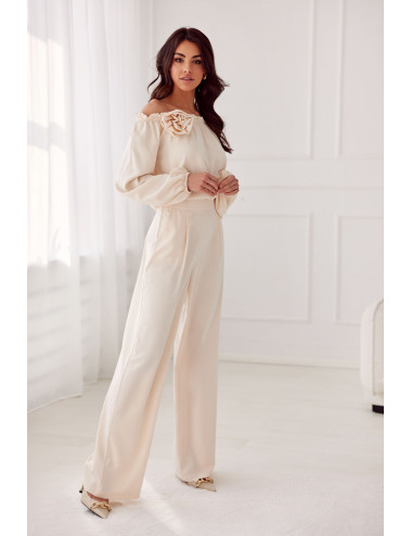 Alaya - long trousers with high waist and pockets BEJ 