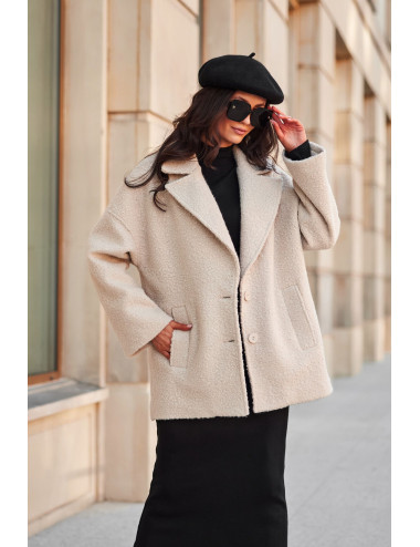 Camila -  long sheepskin jacket with pockets BEJ 