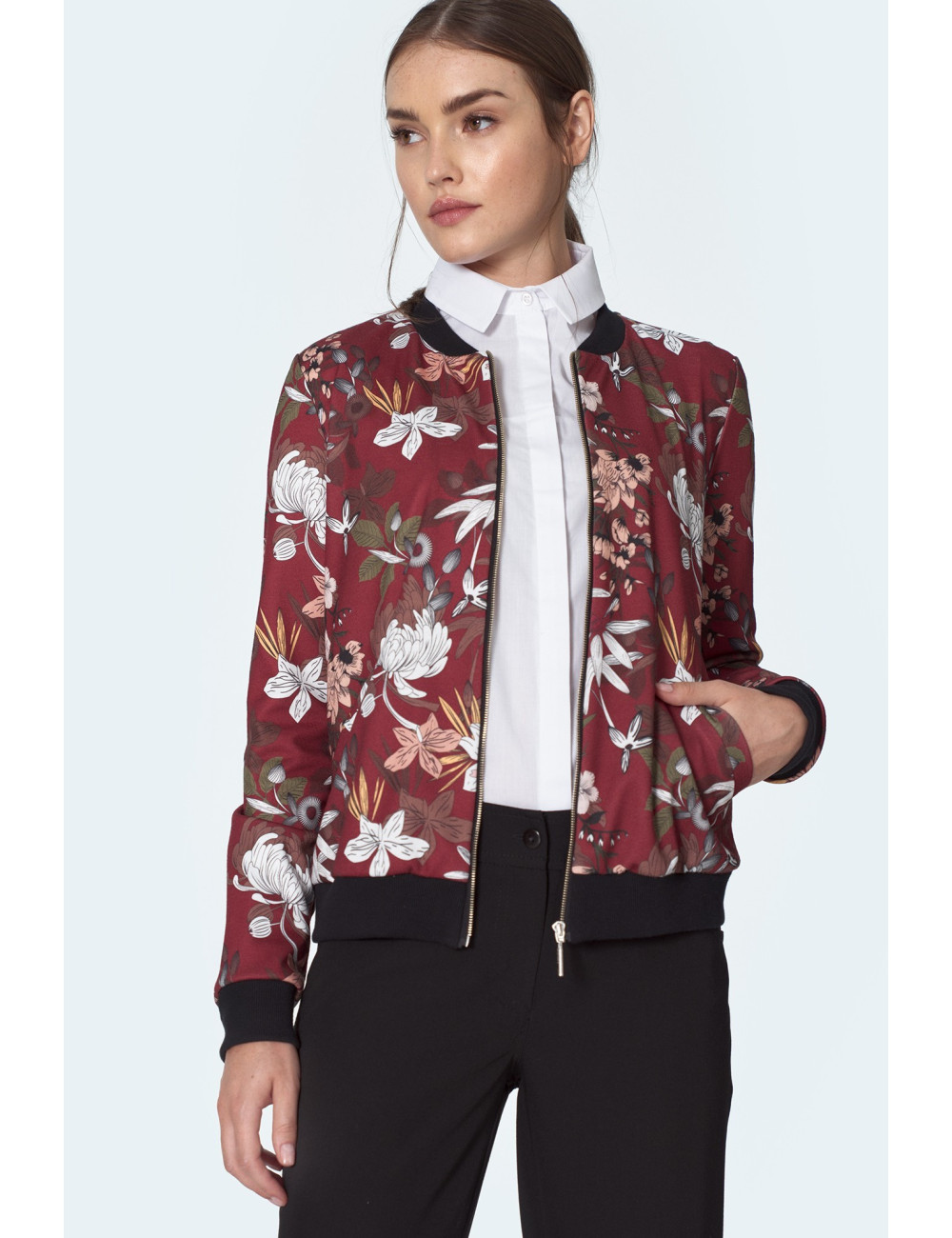 Bomber bordeaux à fleurs 