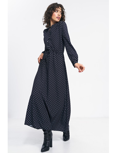 Robe longue noire à pois 