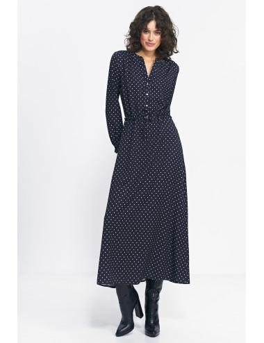 Robe longue noire à pois 