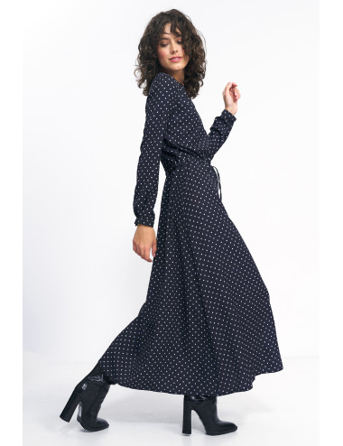 Robe longue noire à pois 