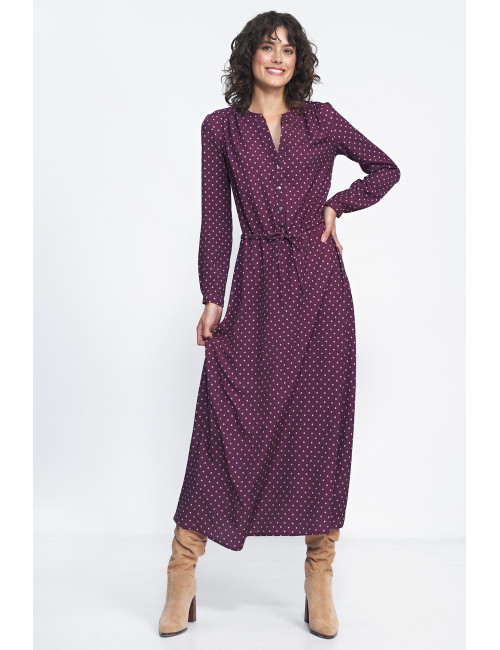 Robe longue bordeaux à pois