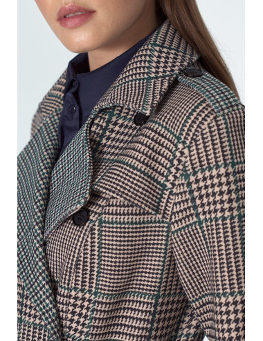 Manteau croisé avec ceinture pied-de-poule 