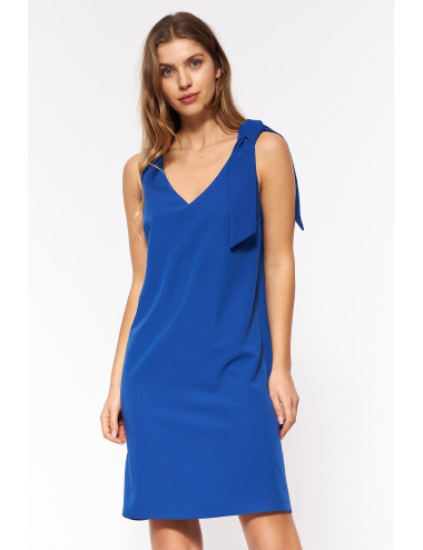 Robe à col en V élégante bleu 