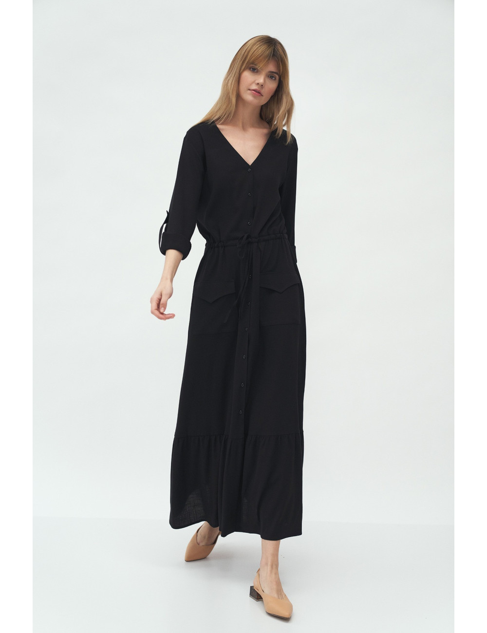 Robe longue noire avec poches 