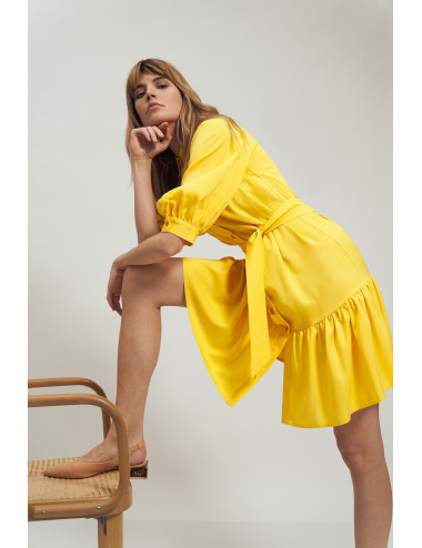 Robe en viscose à volant jaune 