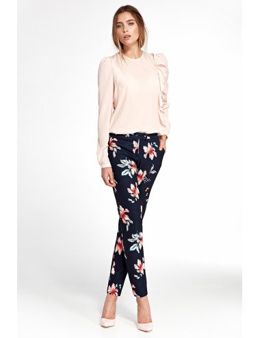 Pantalon fleuri élégant avec jambes légèrement fuselées 