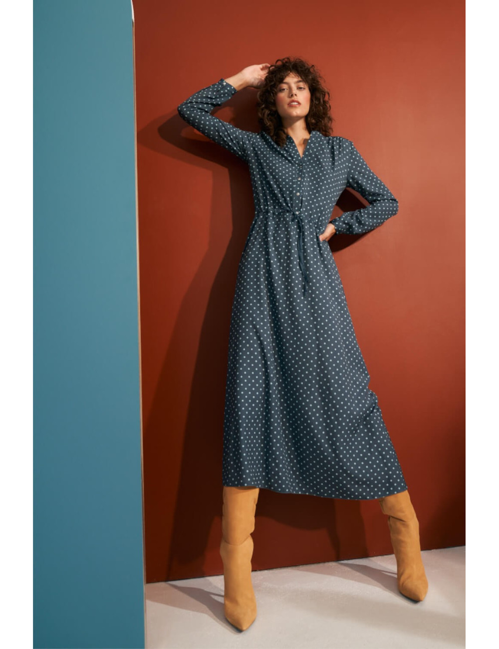 Robe longue bleu à pois 