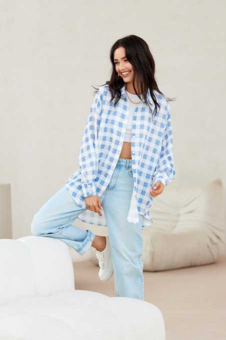 Daisy - asymmetrical plaid shirt for women A32  