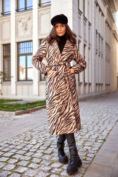 Palermo - long coat with animal print ties CAM  