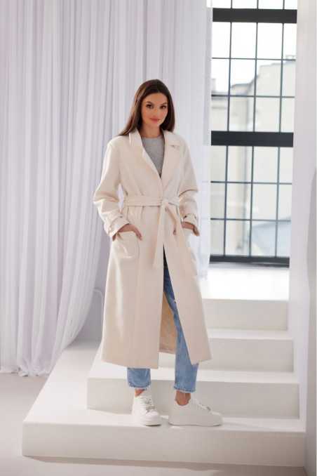 Vivienne - long coat with pockets and tie BEJ  