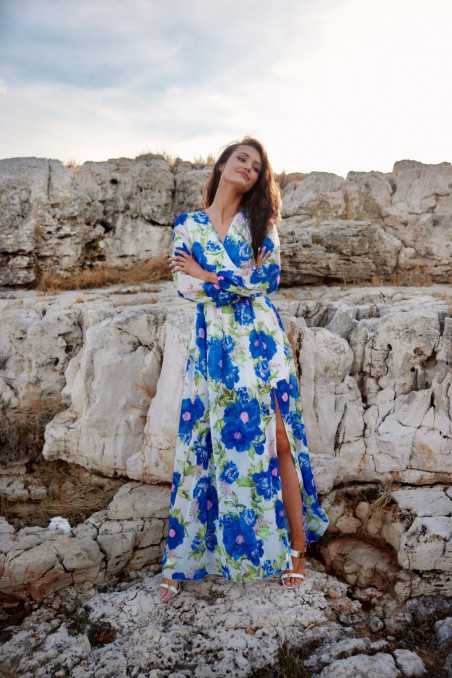 Nicole - robe longue à motifs avec lien dans le dos  