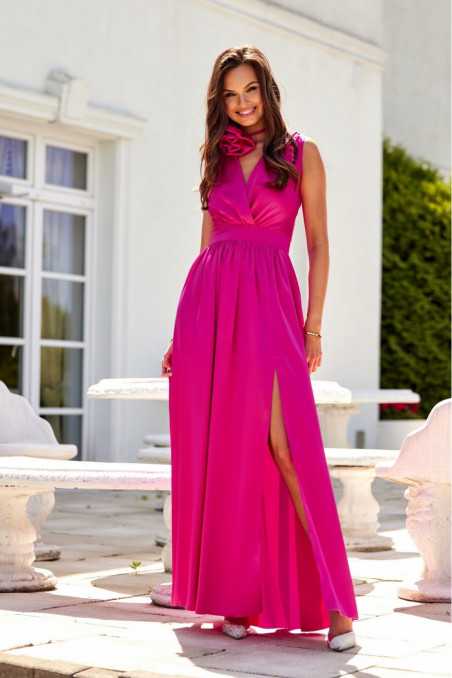 Paloma - robe longue en satin avec fleur décorative  