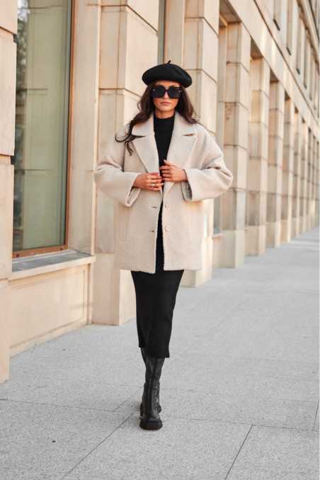 Camila - veste longue en peau lainée avec poches  