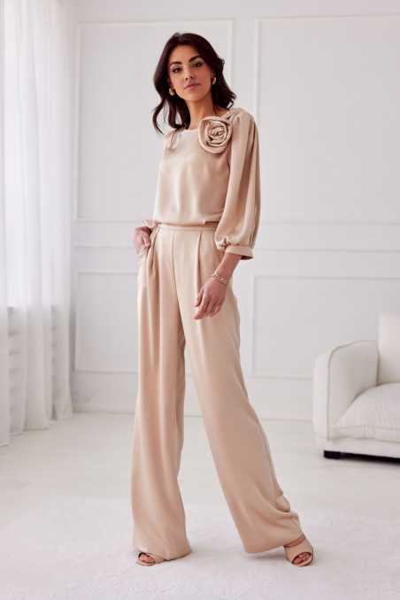 Elsa - pantalon long taille haute en satin  