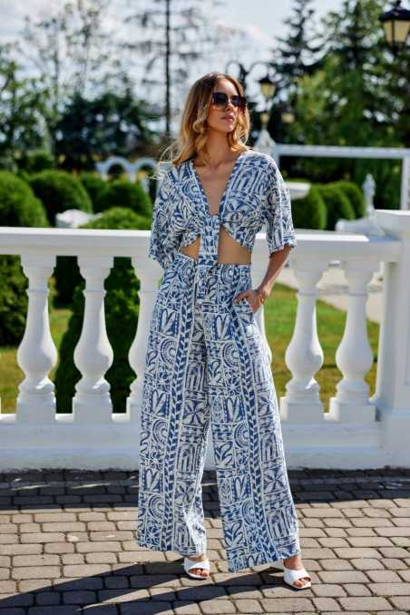 Ester - Pantalon long à motifs avec ceinture élastique  