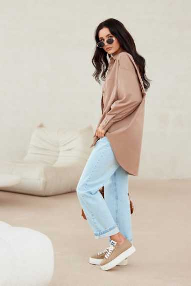 Carolina - women's oversize shirt with imitation pockets BEZ  