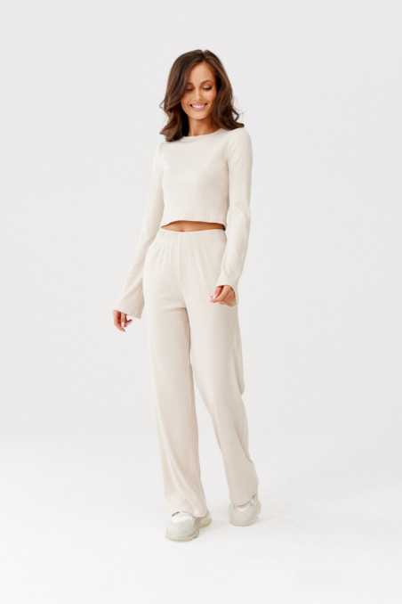 Leonie - ribbed fitted blouse  BEJ  