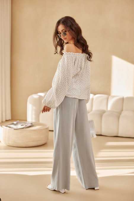 Lima - patterned spangled blouse with buff-collared sleeves 01K  