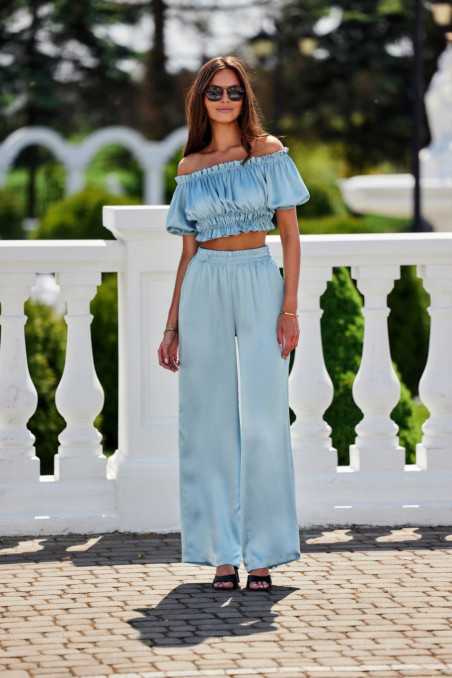 Marbella - off-the-shoulder satin blouse  BEZ  